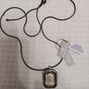 Chico's Convertible Hematite Smoky Quartz Pendant Necklace 40" NWT